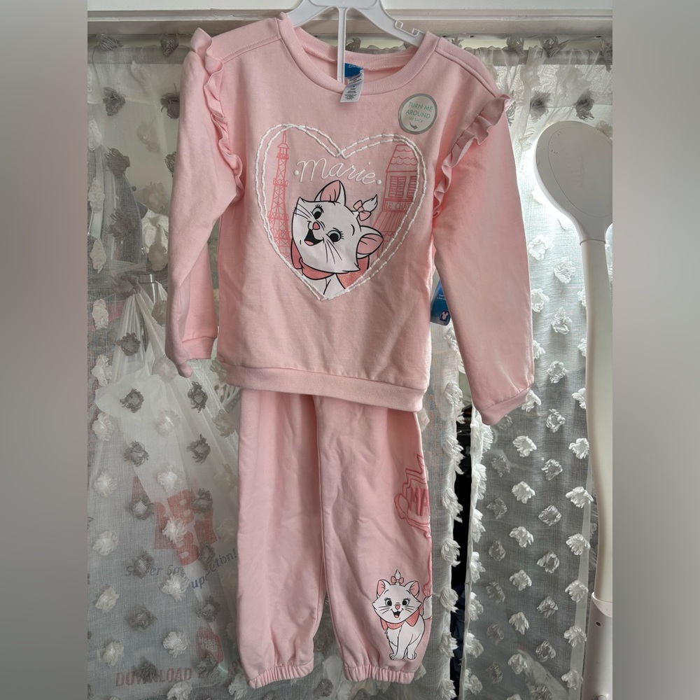 Disney Pink Marie Ruffle-Trim Sweat Set - Picture 1 of 8